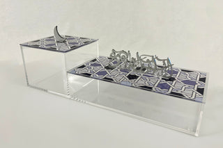 Image Blue Bahia Acrylic Box with blue and gray shades cover and calligraphy handle and moon handle white background