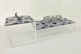 Image Blue Bahia Acrylic Box with blue and gray shades cover and calligraphy handle and moon handle white background