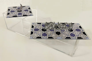 Image Blue Bahia Acrylic Box with blue and gray shades cover and calligraphy handle and moon handle white background