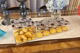 Image Blue Bahia Acrylic Box with blue and gray shades cover and calligraphy handle and moon handle on dining table and decoration setting
