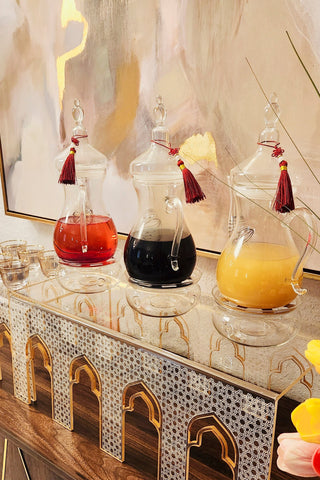 3 tea coffee glass pots with food risers anater