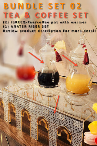 2 tea coffee glass pots with food risers anater