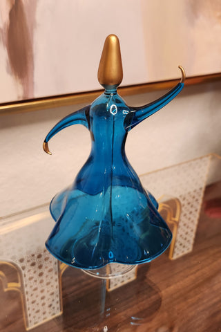 Aqua Blue Hand Blown Glass Darwich Ornament Whirling