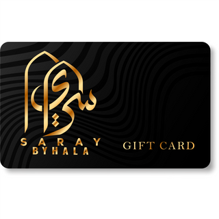 Saray by hala gift card black and has logo on it and word"Gift Card"