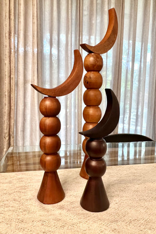 3 Wooden Moon stands 3 sizes dark brown, medium brown and light brown stain